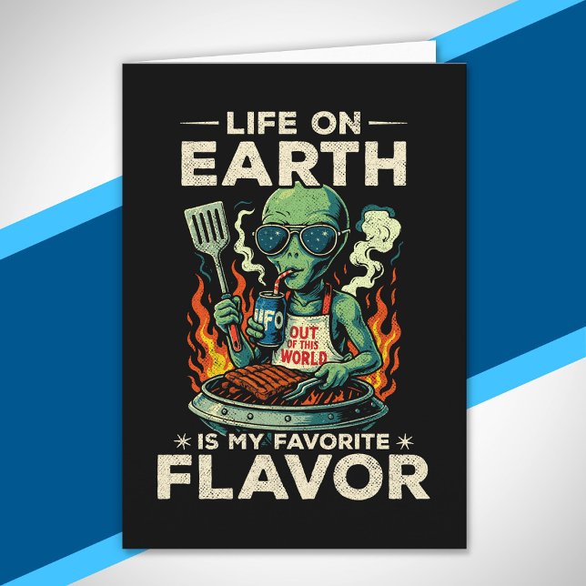 Rolig utomjording BBQ-illustration Retro Sci-Fi Gr Kort (Skapare uppladdad)