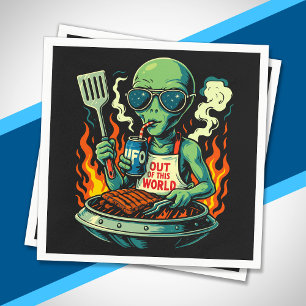 Rolig utomjording BBQ-illustration Retro Sci-Fi Gr Pappersservett