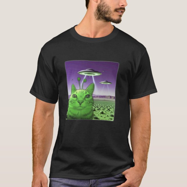 Rolig utomjording katt meme grafik t shirt (Framsida)
