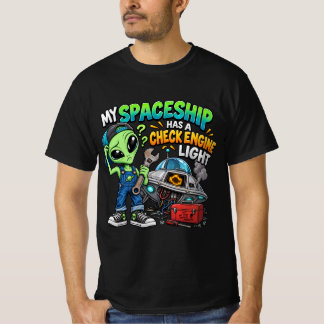 Rolig utomjording mekaniker rymdskepp kontrollera t shirt