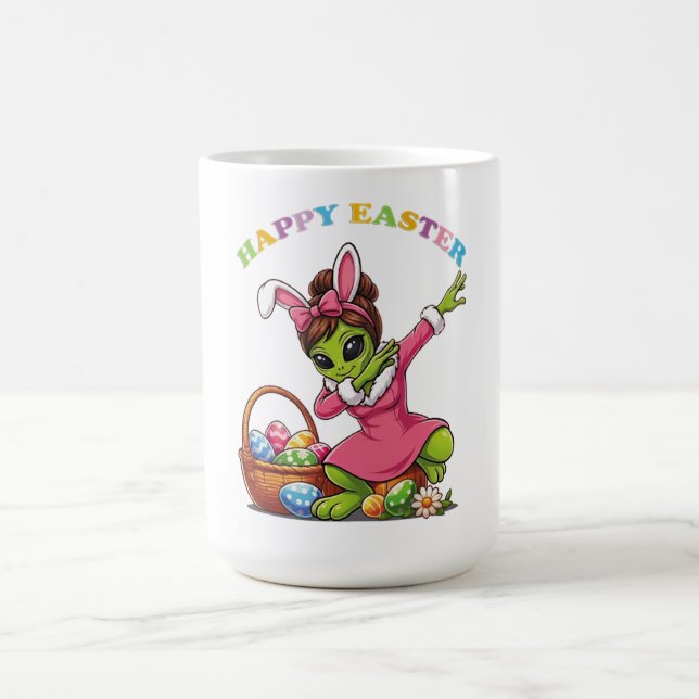 Rolig utomjording påskkel hare dabbar söt påskägg kaffemugg (Center)