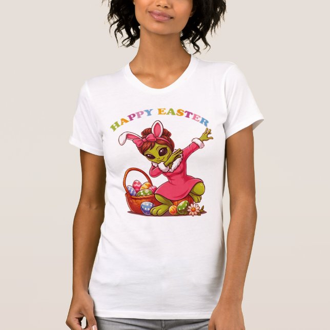 Rolig utomjording påskkel hare dabbing söt påskägg t shirt (Framsida)
