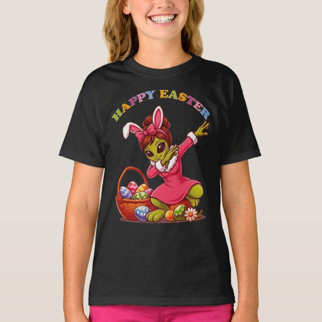 Rolig utomjording påskkel hare dabbing söt påskägg t shirt (Framsida)