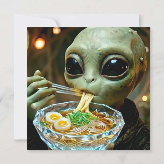 Rolig utomjording som äter Ramen Nudlar (Framsida)