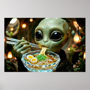 Rolig utomjording som äter Ramen Nudlar Poster