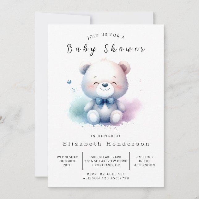 Rolig utskrivbar björn baby shower inbjudningar (Framsida)