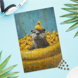 Rolig utter gummiankbadleksak pool pusselspel pussel
