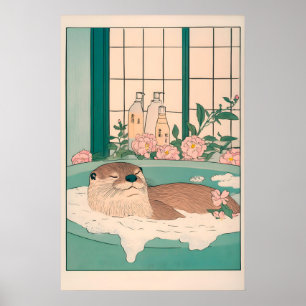 Rolig Utter Konsttryck, Ukiyo-e Japansk Badrum Poster