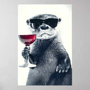 Rolig Utter som Dricker Vin Konsttryck Hemma Bar Poster