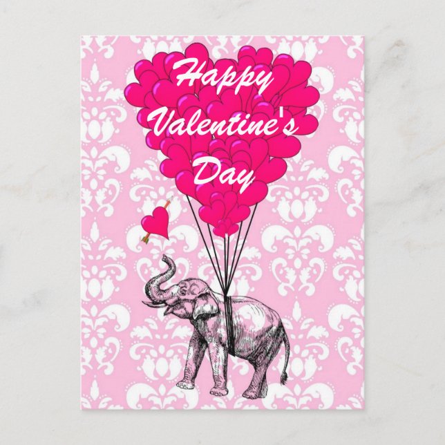 Rolig valentines för elefantkärlekhjärta helg vykort (Framsida)