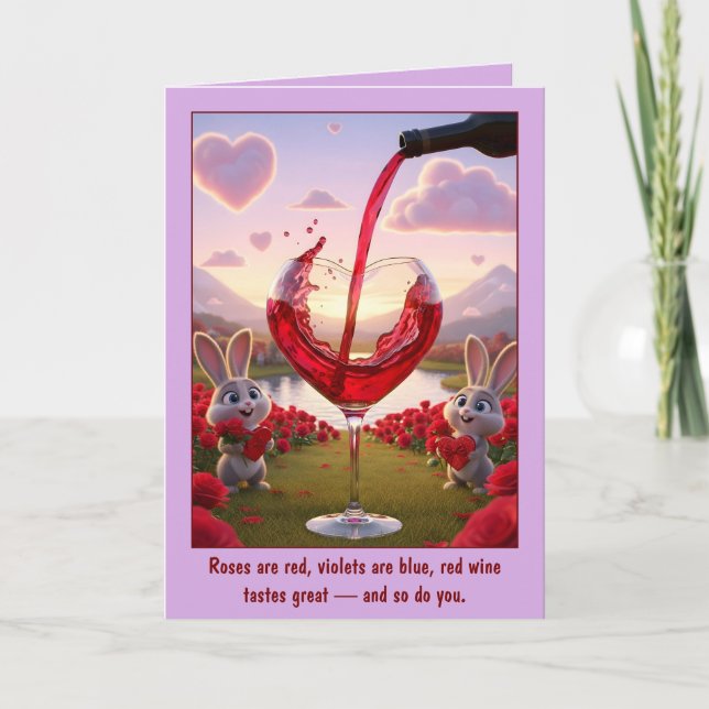 Rolig valentinskort med rött vin kort (Framsida)