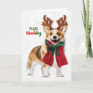 Rolig valp med loppor julkort Welsh Corgi Navidog Helgkort