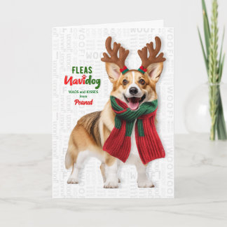 Rolig valp med lus Navidog med namn Welsh Corgi Hu Helgkort