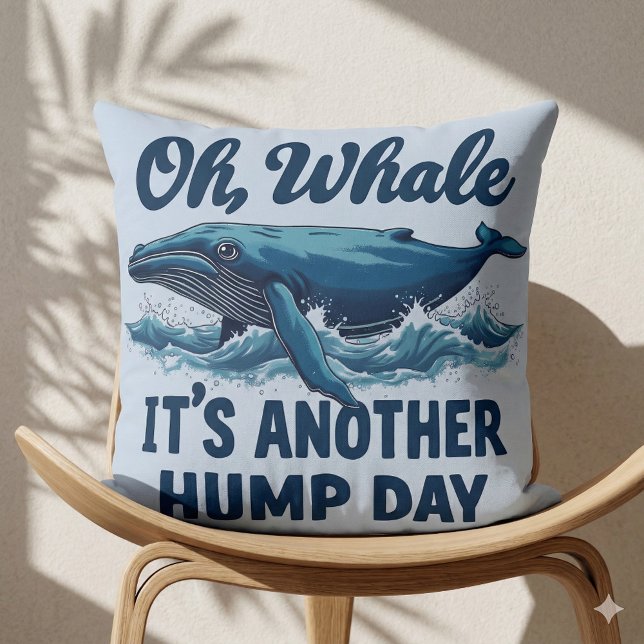 Rolig valspun "Oh Val" Hump Day-design Kudde (Funny Whale Pun Oh Whale Hump Day Design Throw Pillow Mockup A)