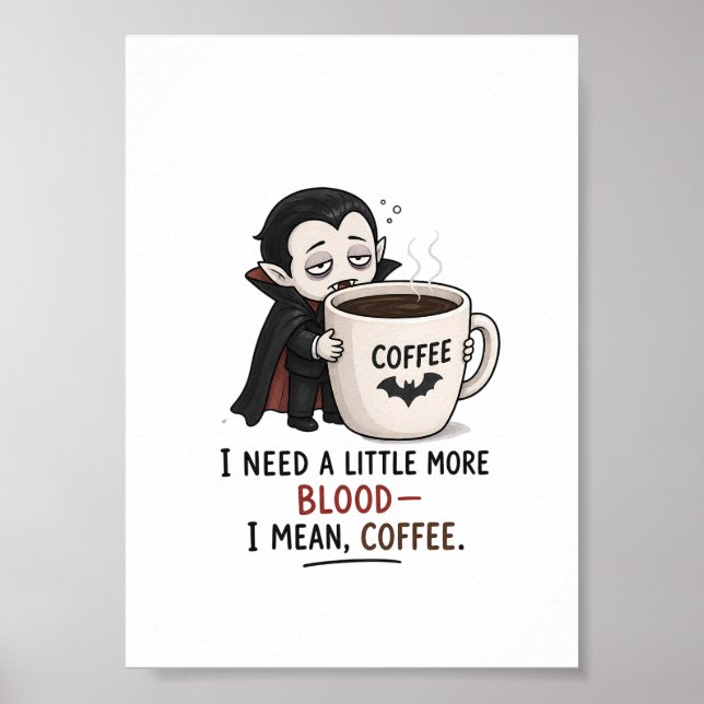 Rolig Vampyr Kaffe Halloween Illustration Poster (Framsidan)
