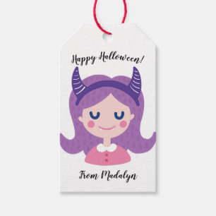 Rolig vampyrflicka för happy halloween presentetikett