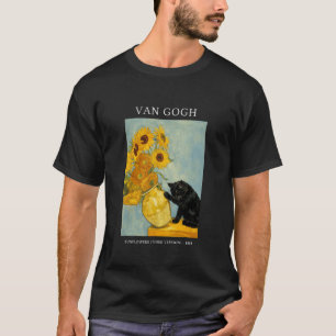 Rolig Van Gogh Nyckfull Katt med Solrosor Vas T Shirt