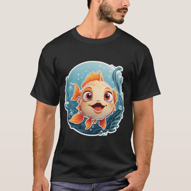 Rolig Vänlig Tecknad Fisk T Shirt (Framsida)