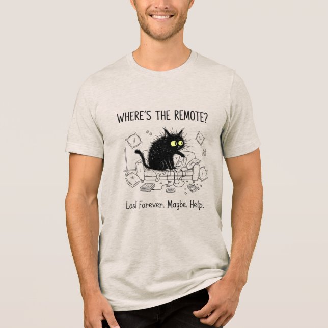 Rolig Var Är Fjärrkontrollen Katt T-shirt (Framsida)