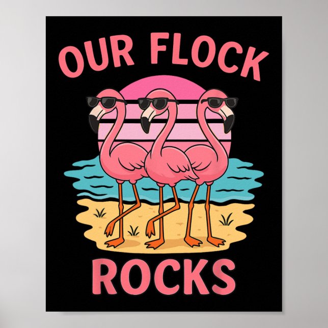 Rolig Vår Flock Rockar Flamingo Matchande Familj S Poster (Framsidan)