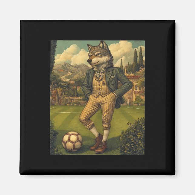 Rolig Varg som Spelar Fotboll Grafik Konstig Varg  Magnet (Framsidan)
