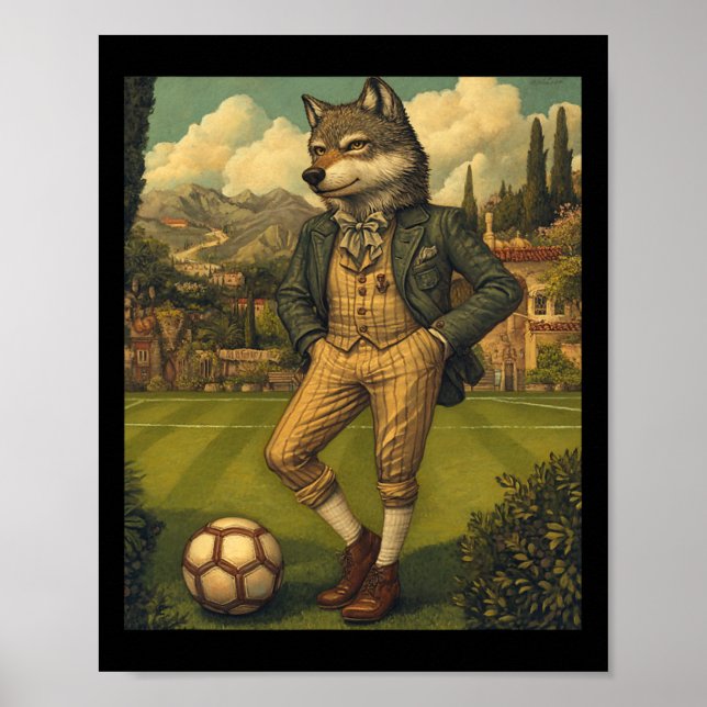 Rolig varg som spelar fotbollsgrafik konstig varg  poster (Framsidan)