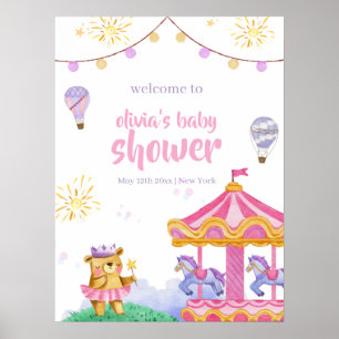 Rolig Varm Luft Ballong Karusell Baby Shower Välko Poster