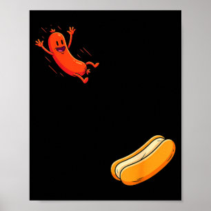 Rolig varmkorv hoppar in i korvbulle grillad hög poster