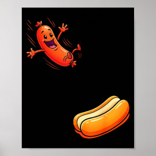 Rolig varmkorv hoppar in i korvbulle grillad korv  poster
