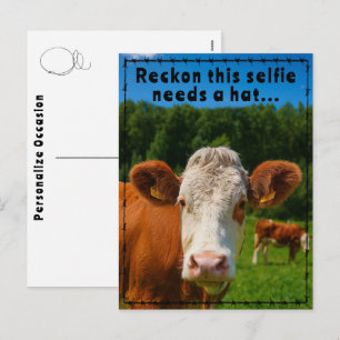 Rolig västerländsk kosjälvbildsskämt Ranch- och gå Helg Vykort