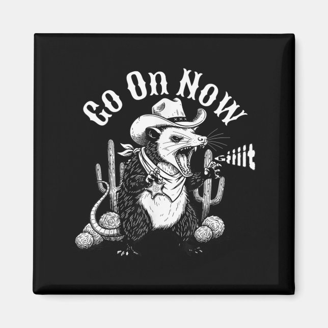Rolig västerländsk opossum gå på git cowboy possum magnet (Framsidan)