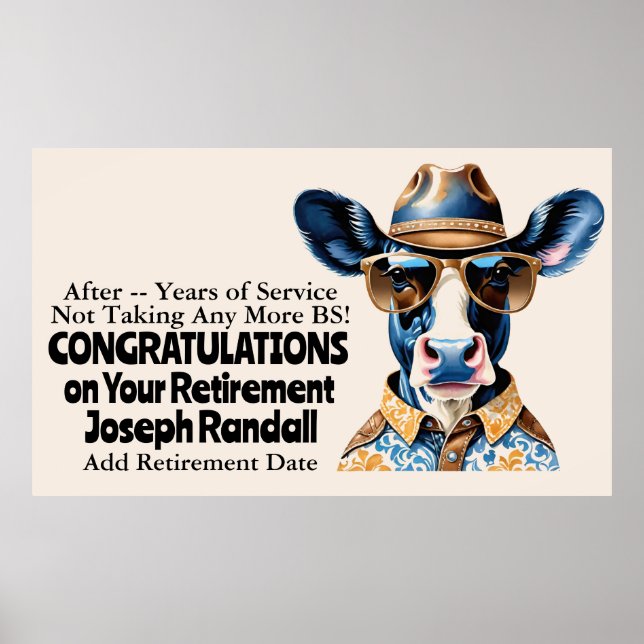 Rolig västerntema pensionsfest Kossa Inget Mer BS Poster (Framsidan)