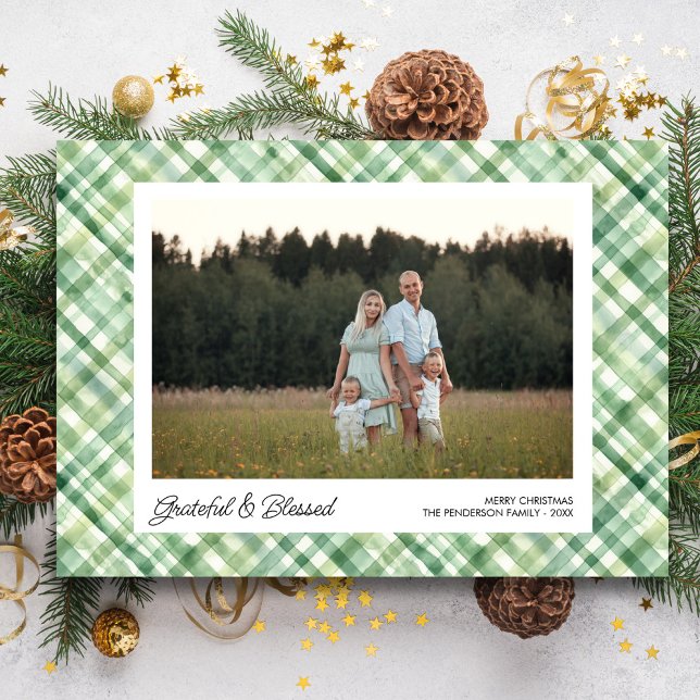 Rolig Vattenfärg Rutig Jul Fotoframställning Anpas Julkort (Skapare uppladdad)