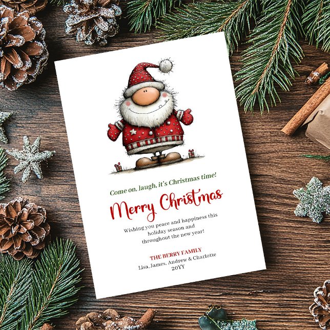 Rolig Vattenfärg Tomte Klassisk Högtidlig Hälsning Julkort (Funny Watercolor Santa Classic Holiday Greeting)