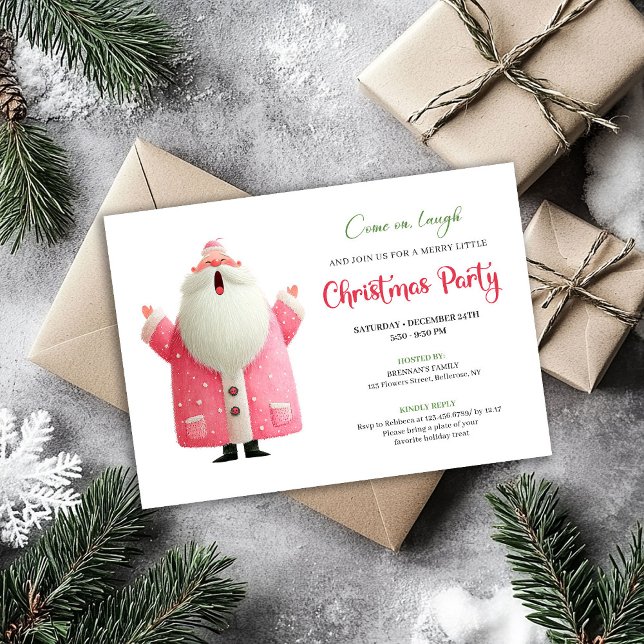 Rolig Vattenfärg Tomte Redigerbar Julfest Kort (Fun Watercolor Santa Editable Christmas Party Card)