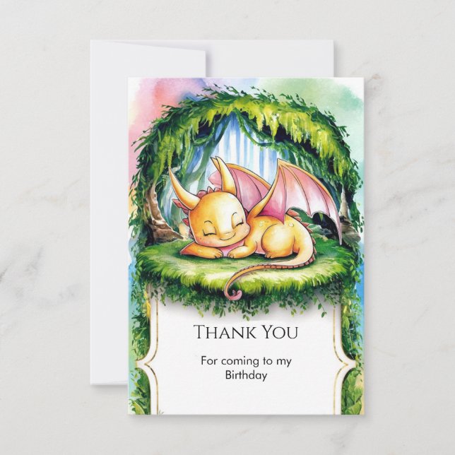 Rolig Vattenfärgsdrake Födelsedag Tack Kort (Framsida)