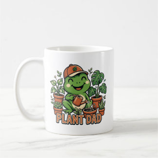 Rolig växtpappa groda vattnar krukväxter kaffemugg