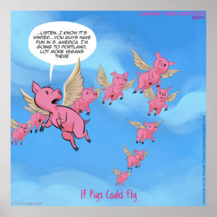 Rolig vegansk serieposter där grisar flyger poster