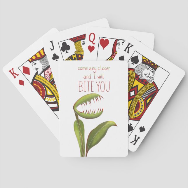 Rolig Venus flugfälla med varningsmeddelande Casinokort (Baksidan)