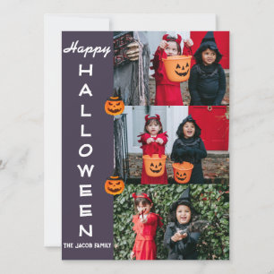Rolig Vertikal Glad Halloween 3 Foto Familj Julkort