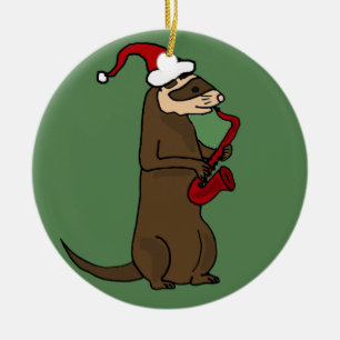 Rolig vessla som leker saxofonjulkonst julgransprydnad keramik
