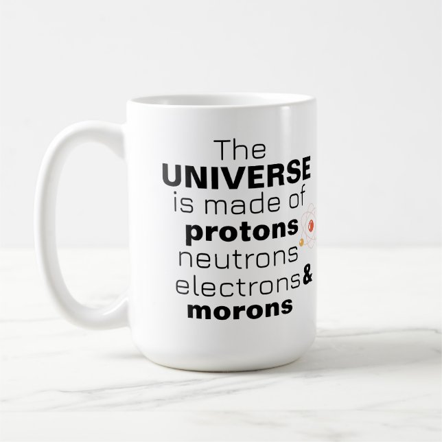 Rolig vetenskapsuniversum protoner neutroner elekt kaffemugg (Vänster)