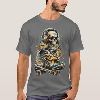 Rolig Video Game Halloween Skelett Spelare Gaming T Shirt