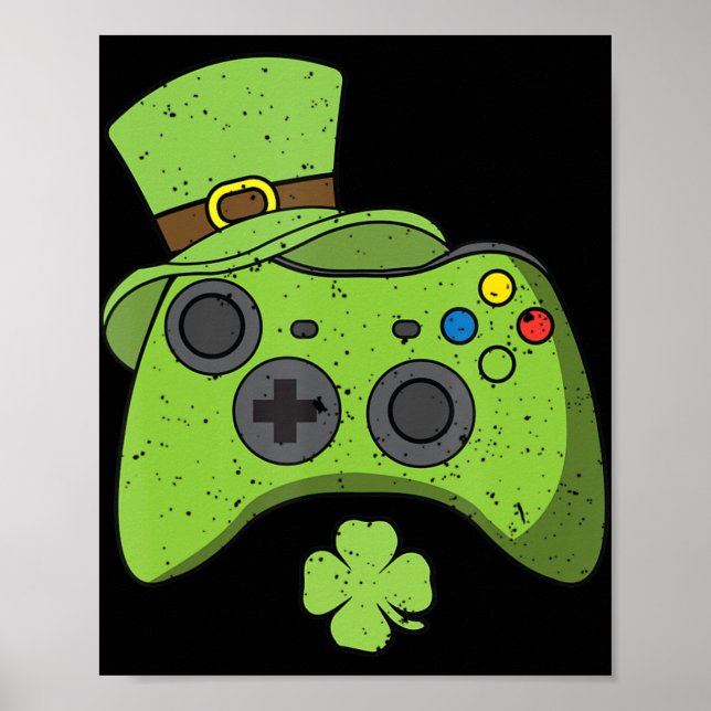 Rolig videospelskonsol St Patricks Day barn spelar Poster (Framsidan)