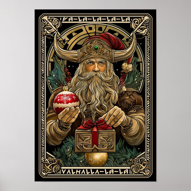 Rolig Viking Tomte Valhall jul Yule  Poster (Framsidan)