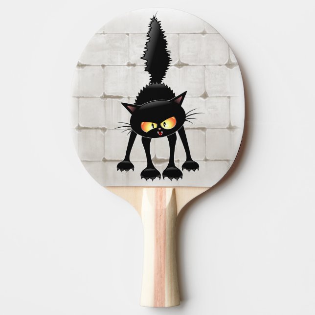 Rolig Vild Svart Katt Tecknad  Pingisracket (Framsidan)