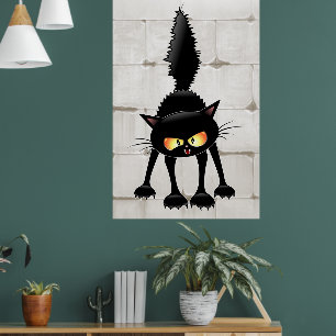 Rolig Vild Svart Katt Tecknad Poster