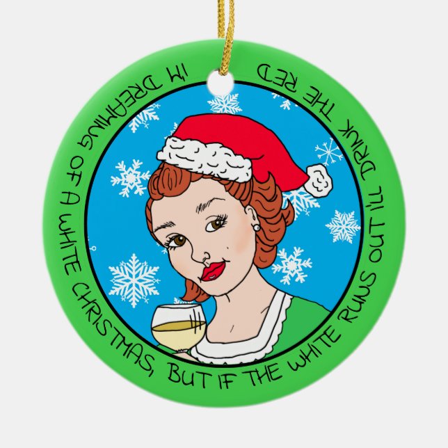 Rolig vin humor Retro dam Jul Julgransprydnad Keramik (Framsidan)