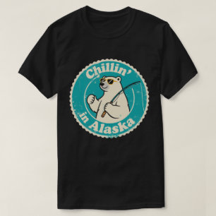 Rolig Vintage Alaska Chillar Björn Fiske T Shirt