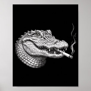 Rolig vintage alligator ansikte som röker cigarett poster